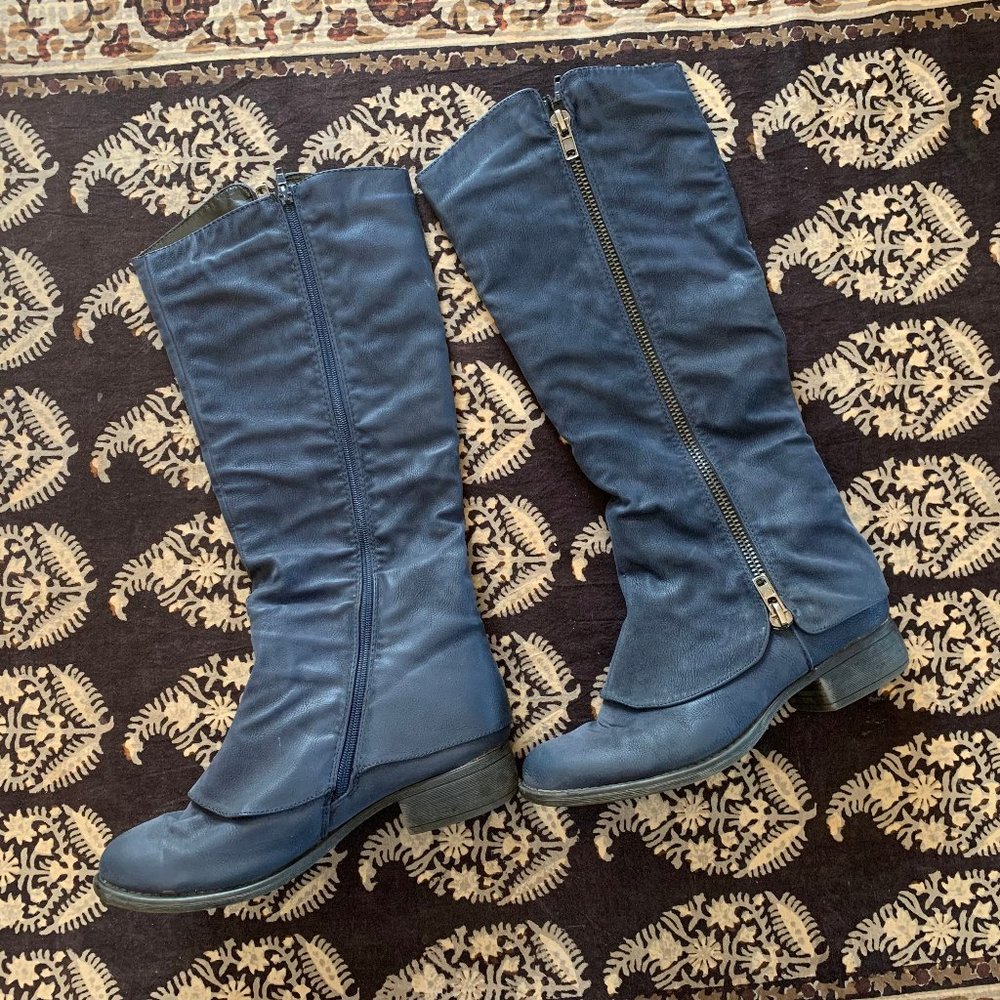 Blue Tall Boots Faux Leather Suede - Size 11